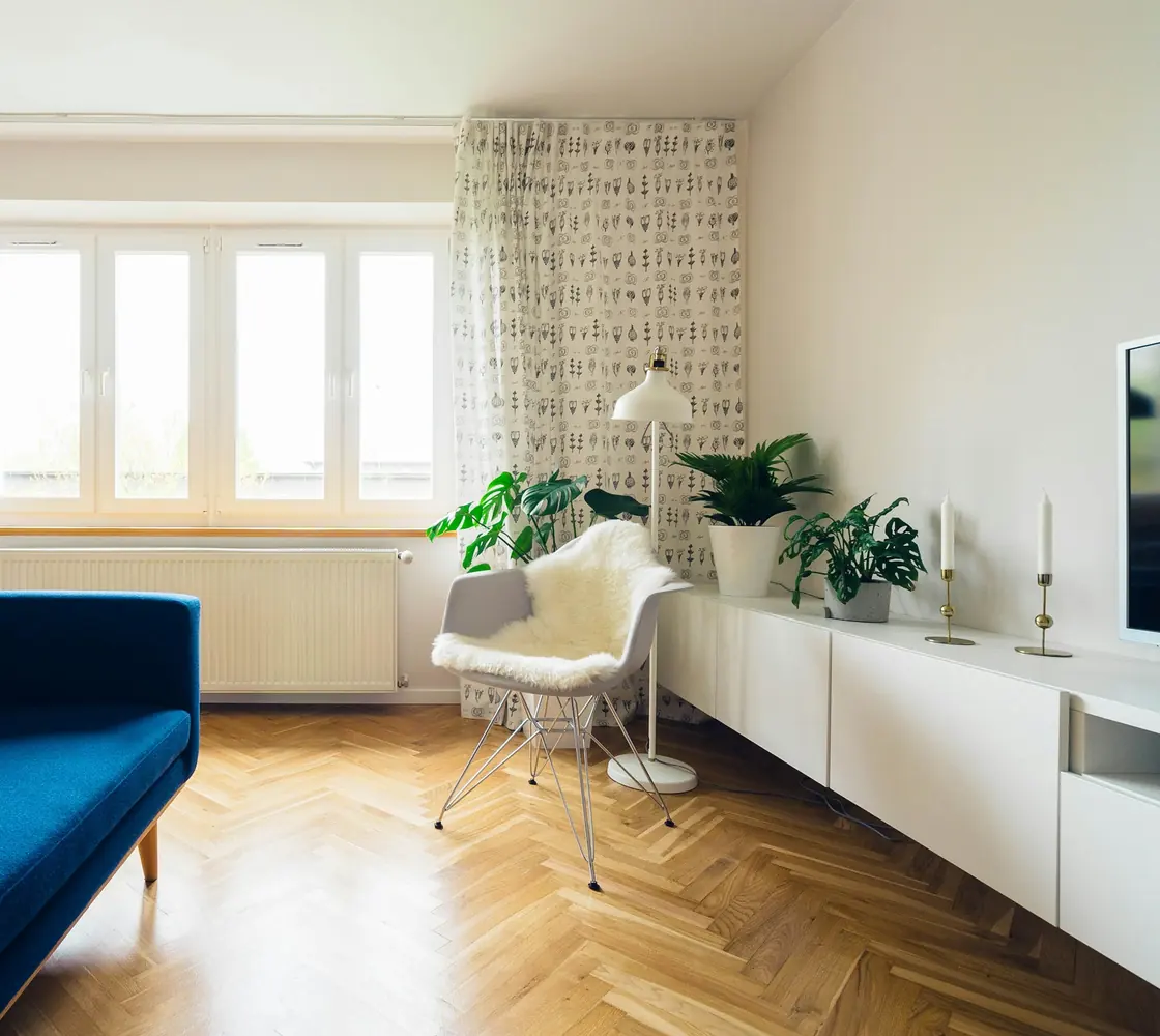 Calm, tidy living space with soft natural light